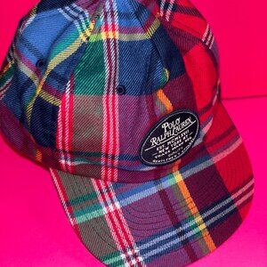$80 Ralph Lauren Polo Red Tartan Checker 100% Cotton Flannel baseball Cap Hat